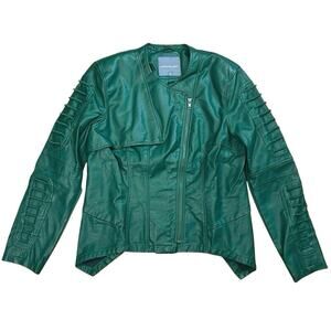 Kate & Mallory Green Faux Leather Moto Jacket Sleeve Details Structured - L